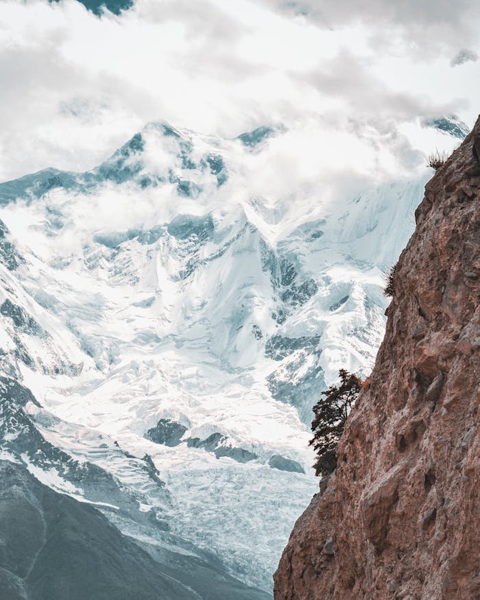 Rock Mountain Covered with Snow